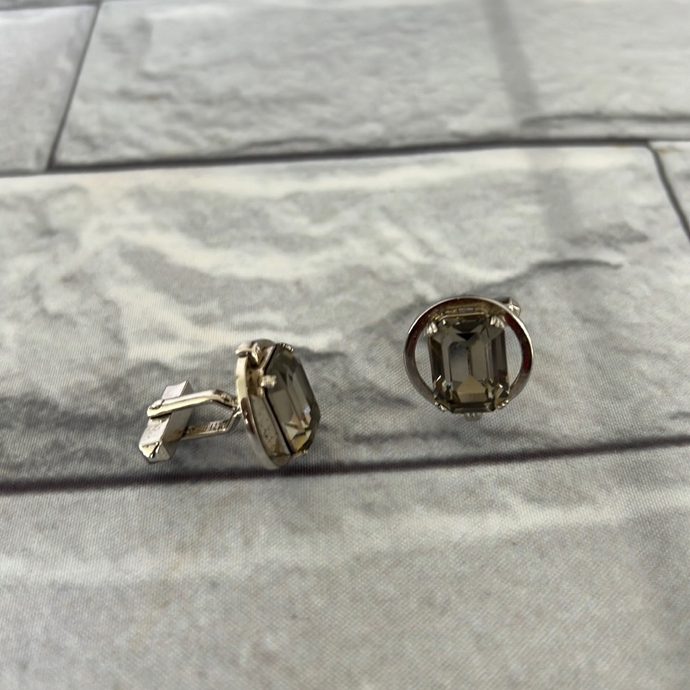 Vintage Sterling silver cuff links smoky topaz stone
